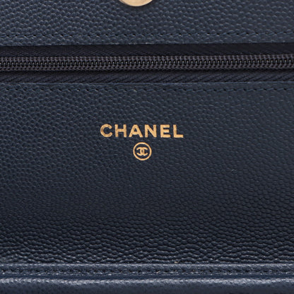 Chanel Caviar Wallet On Chain WOC Navy (microchipped)