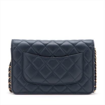 Chanel Caviar Wallet On Chain WOC Navy (microchipped)