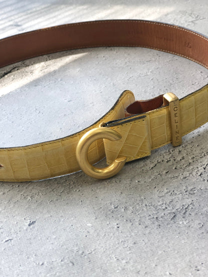CELINE C Logo Leather Belt Beige Vintage v3ejh6