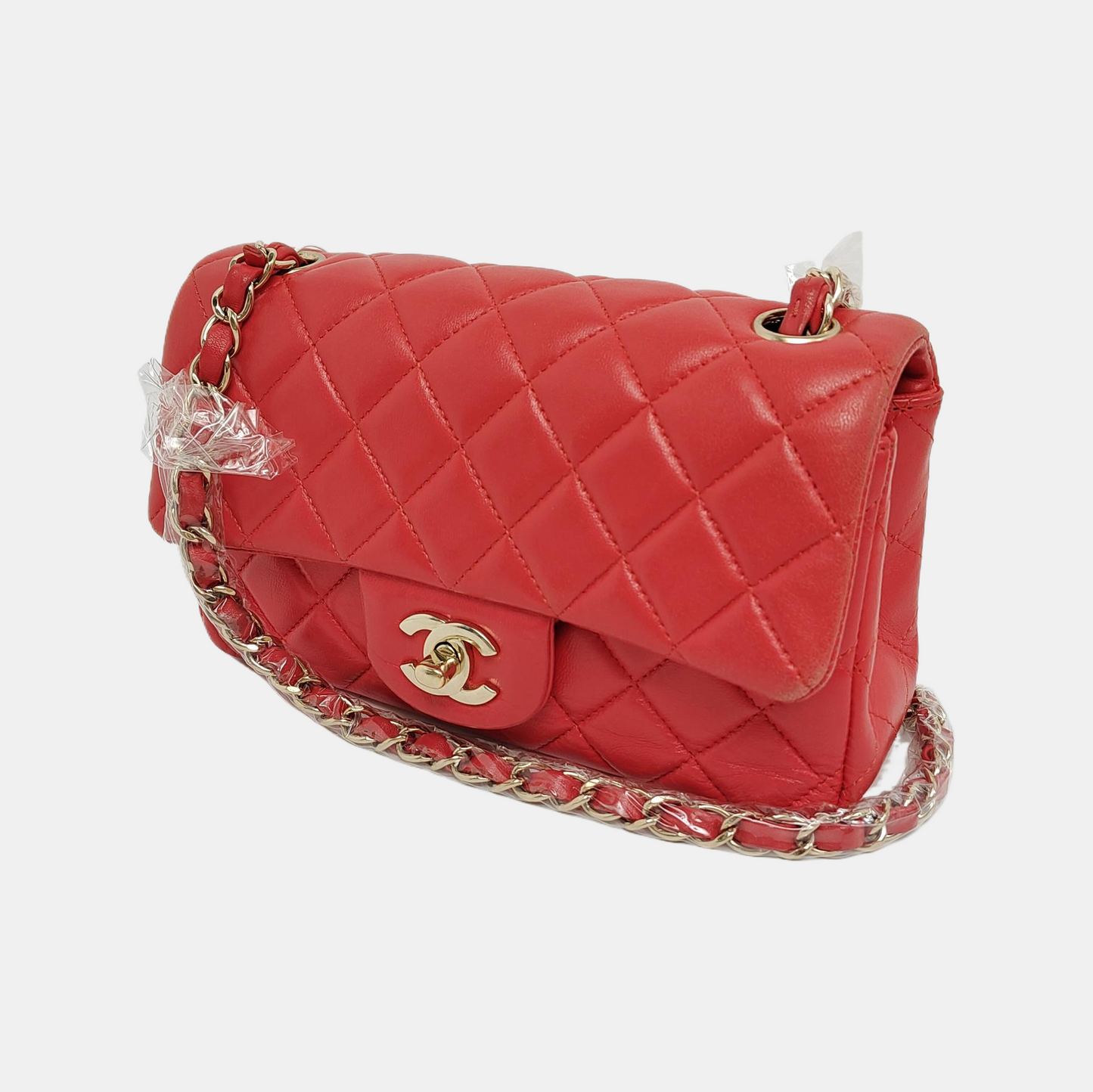 Chanel Classic Flap Rectangular Mini Red Lambskin Leather Gold-tone Hardware
