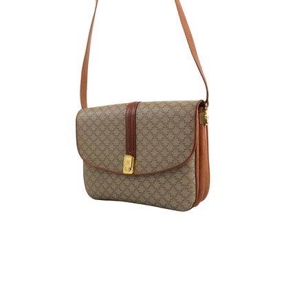 CELINE Macadam Front Buckle Shoulder bag Beige Vintage ezjmir