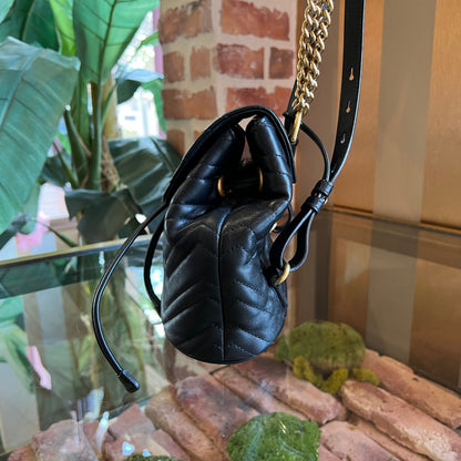 GUCCI GG Marmont Black Calfskin Matelassé Flap Backpack
