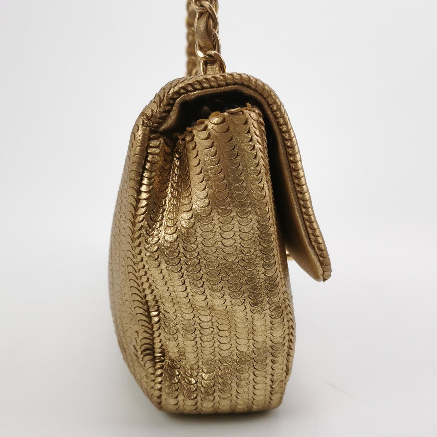 Chanel Metallic Lambskin Laser Cut Medium Gold 2014 Classic Flap Bag
