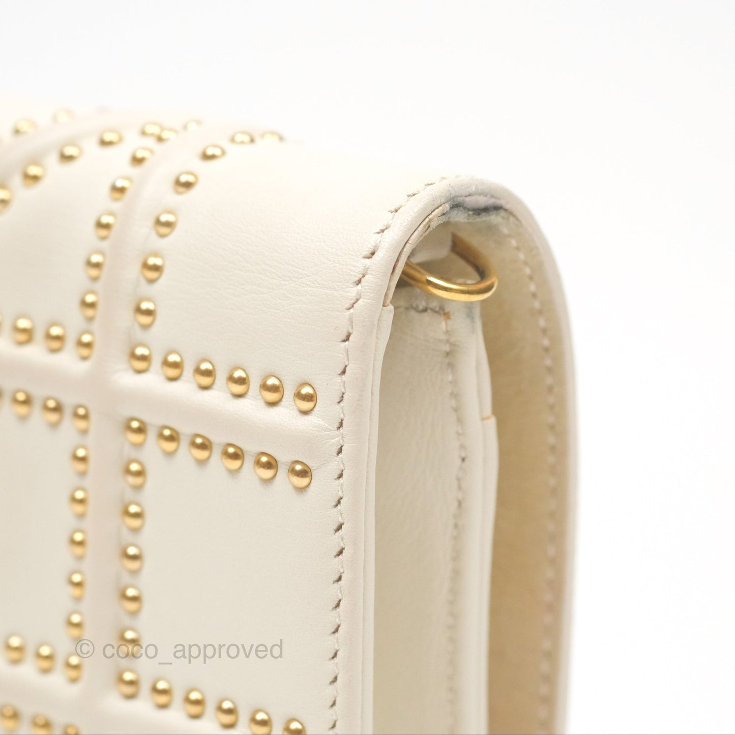 Christian Dior Diorama Wallet on Chain in White Calfskin Studded Gold