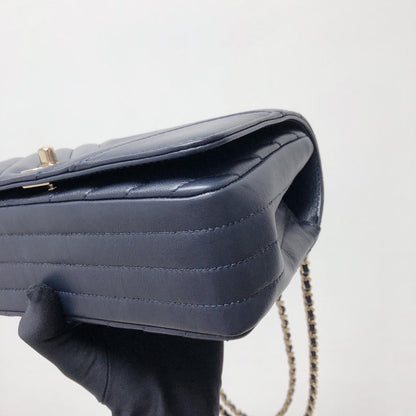 Calfskin Chevron Quilted Mini Statement Flap Navy Blue