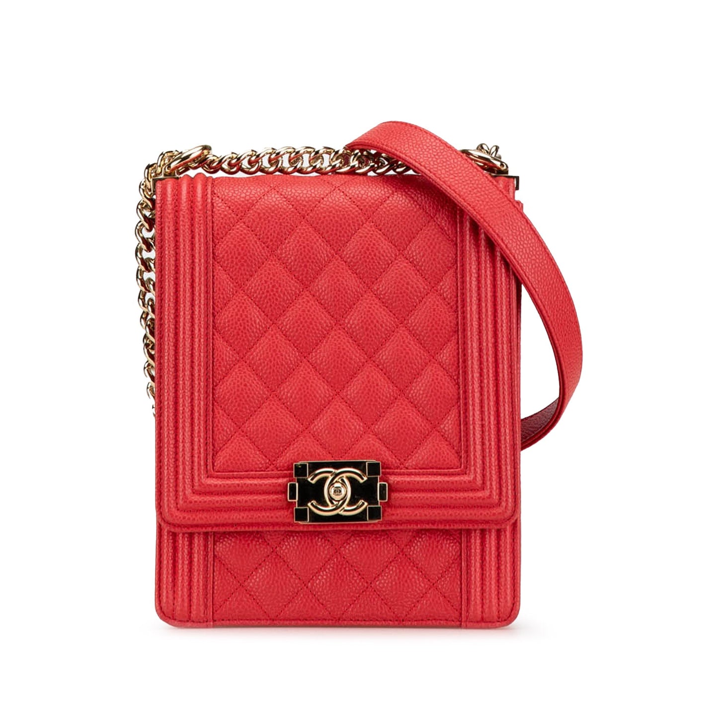 Red Chanel Quilted Caviar North South Boy Flap Crossbody Bag