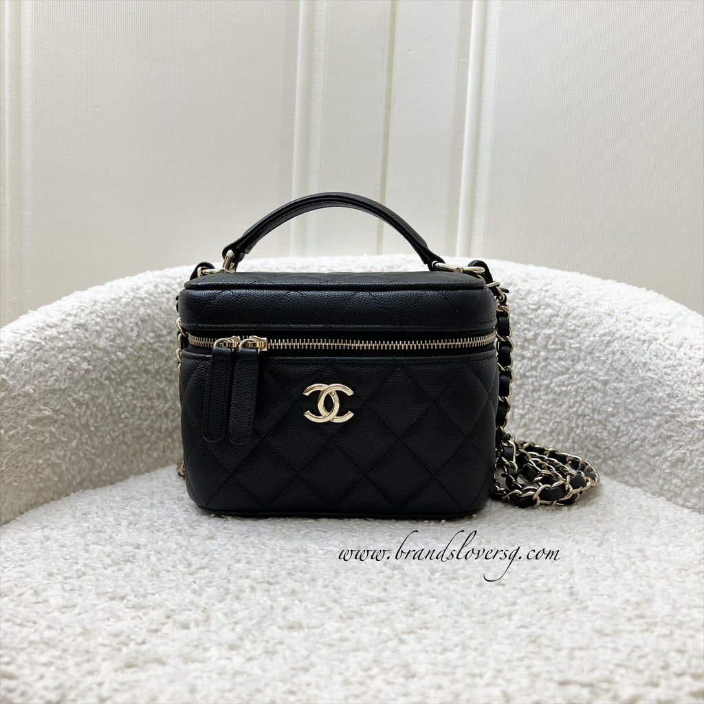 Chanel 22S Top Handle Vanity Case with Chain in Black Caviar LGHW