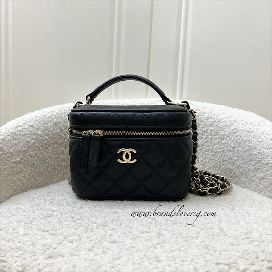 Chanel 22S Top Handle Vanity Case with Chain in Black Caviar LGHW
