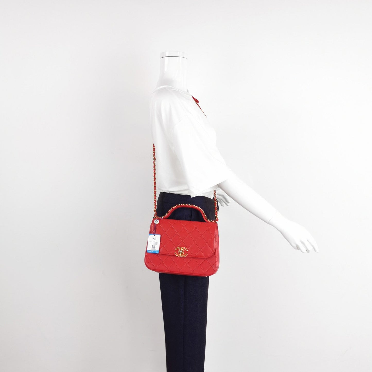 Chanel Chain Infinity Top Handle Caviar Leather Flap Satchel Red