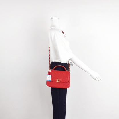 Chanel Chain Infinity Top Handle Caviar Leather Flap Satchel Red