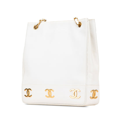 White Chanel Caviar Triple CC Tote