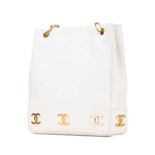White Chanel Caviar Triple CC Tote