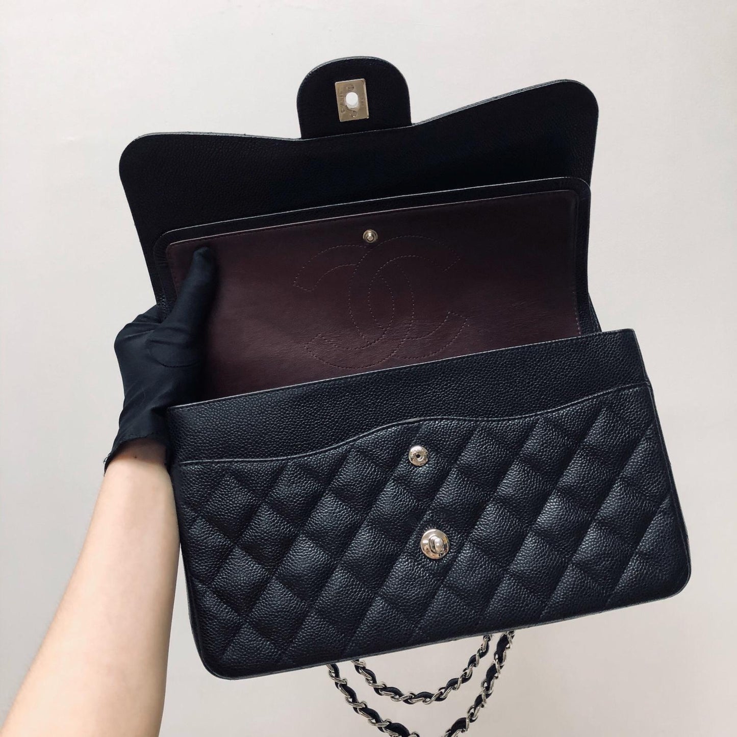 Classic Double Flap Jumbo Bag in Black Caviar with SHW