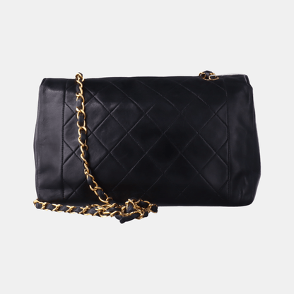 Chanel Diana CC Flap Bag Medium Vintage Black Lambskin Leather with 24k Gold HW, 1989-1991