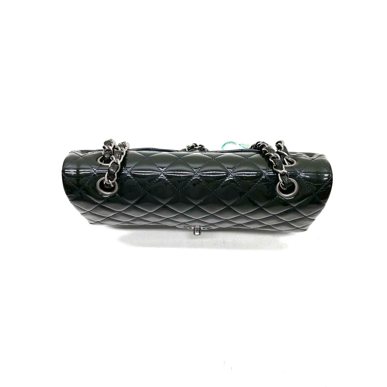Chanel Classic Flap Medium Large Dark Green Patent Leather Silver Hardware, 2014-2015