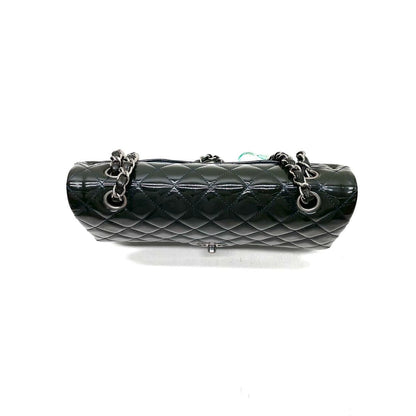 Chanel Classic Flap Medium Large Dark Green Patent Leather Silver Hardware, 2014-2015