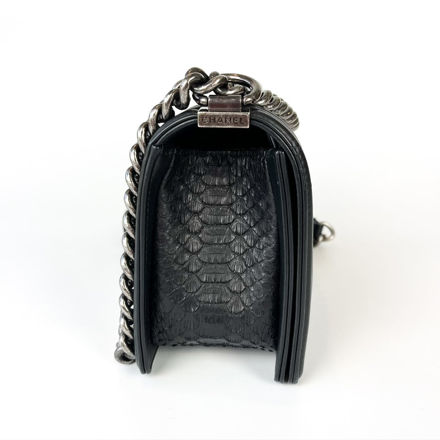 Python Black Old Medium Boy Bag in Black with RHW