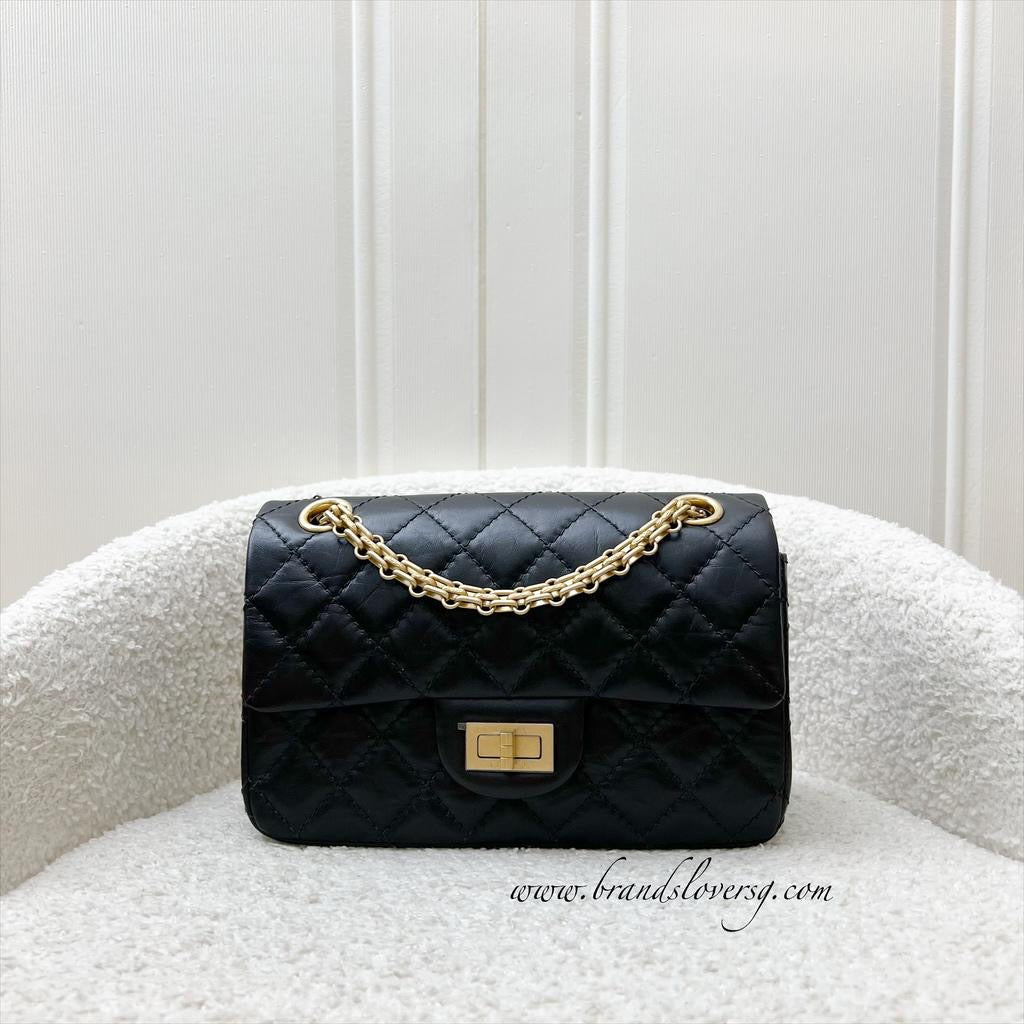 Chanel Classic 2.55 Reissue Mini Flap in Black Distressed Calfskin AGHW (Model: AS0874)
