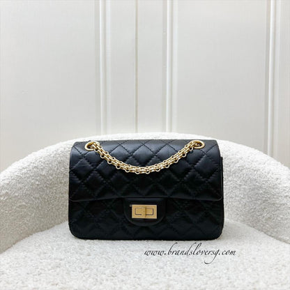 Chanel Classic 2.55 Reissue Mini Flap in Black Distressed Calfskin AGHW (Model: AS0874)