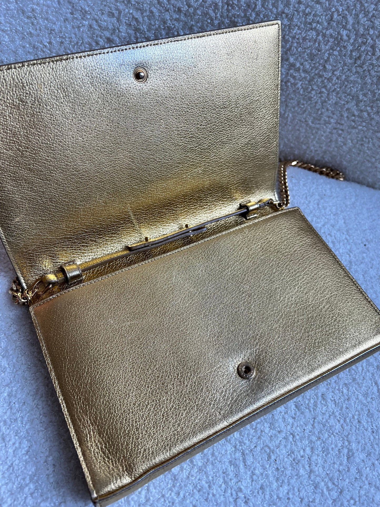 Yves Saint Laurent (YSL) Gold Chain Wallet with Gold Hardware