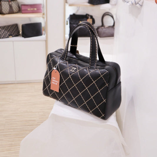 Chanel vintage calfskin gunmetal cc wild stitch handbag