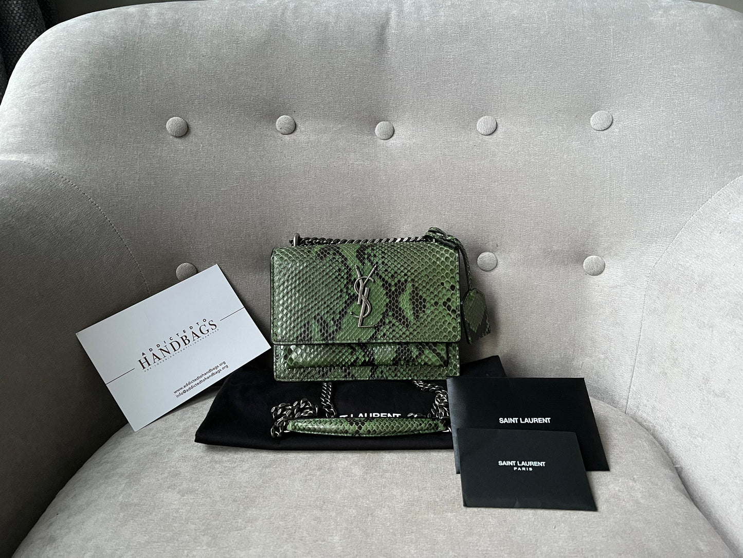 Yves Saint Laurent (YSL) Snake Print Small Sunset with Ruthenium Hardware