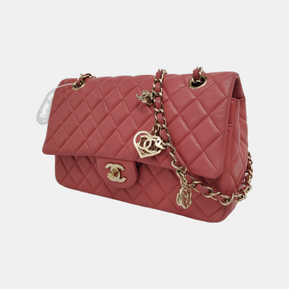Chanel Valentine's Heart Charm Flap Medium Pink Lambskin Leather Gold Hardware 2014