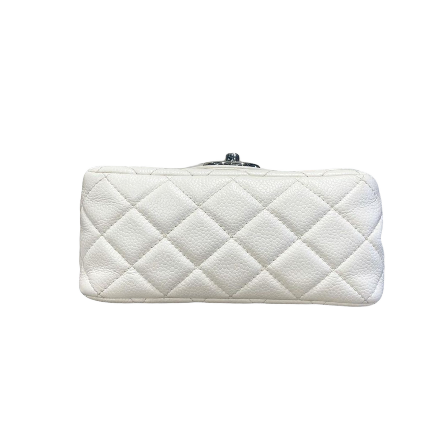 Square Mini Flap Caviar White SHW