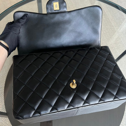 Jumbo Classic Flap Single Flap Quilted Lambskin Black Gold Hardware