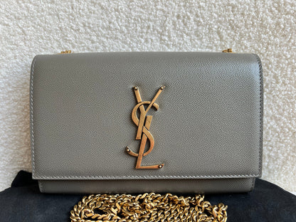 Yves Saint Laurent (YSL) Grey Small Kate with Gold Hardware