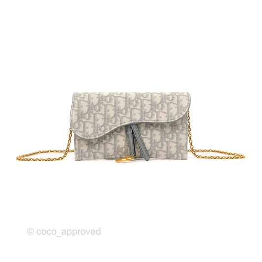 Dior Saddle Wallet On Chain Grey Oblique