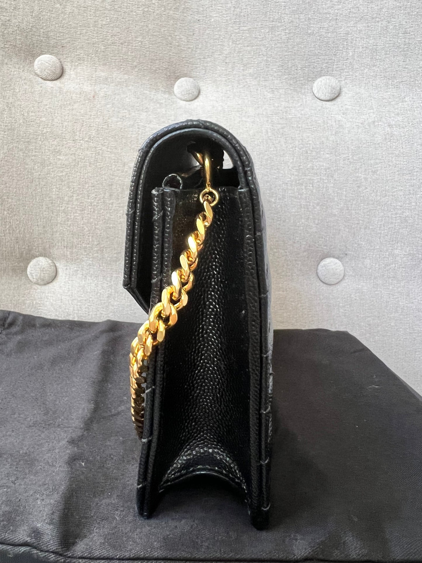 Yves Saint Laurent (YSL) Black Cassandra Envelope Chain Wallet