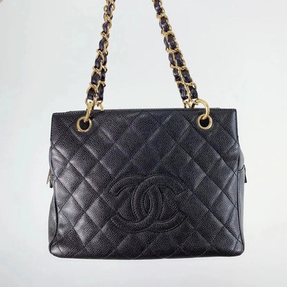 Petite Timeless tote in Black Caviar with GHW