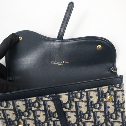 Christian Dior Saddle Wallet On Chain Navy Oblique Jacquard