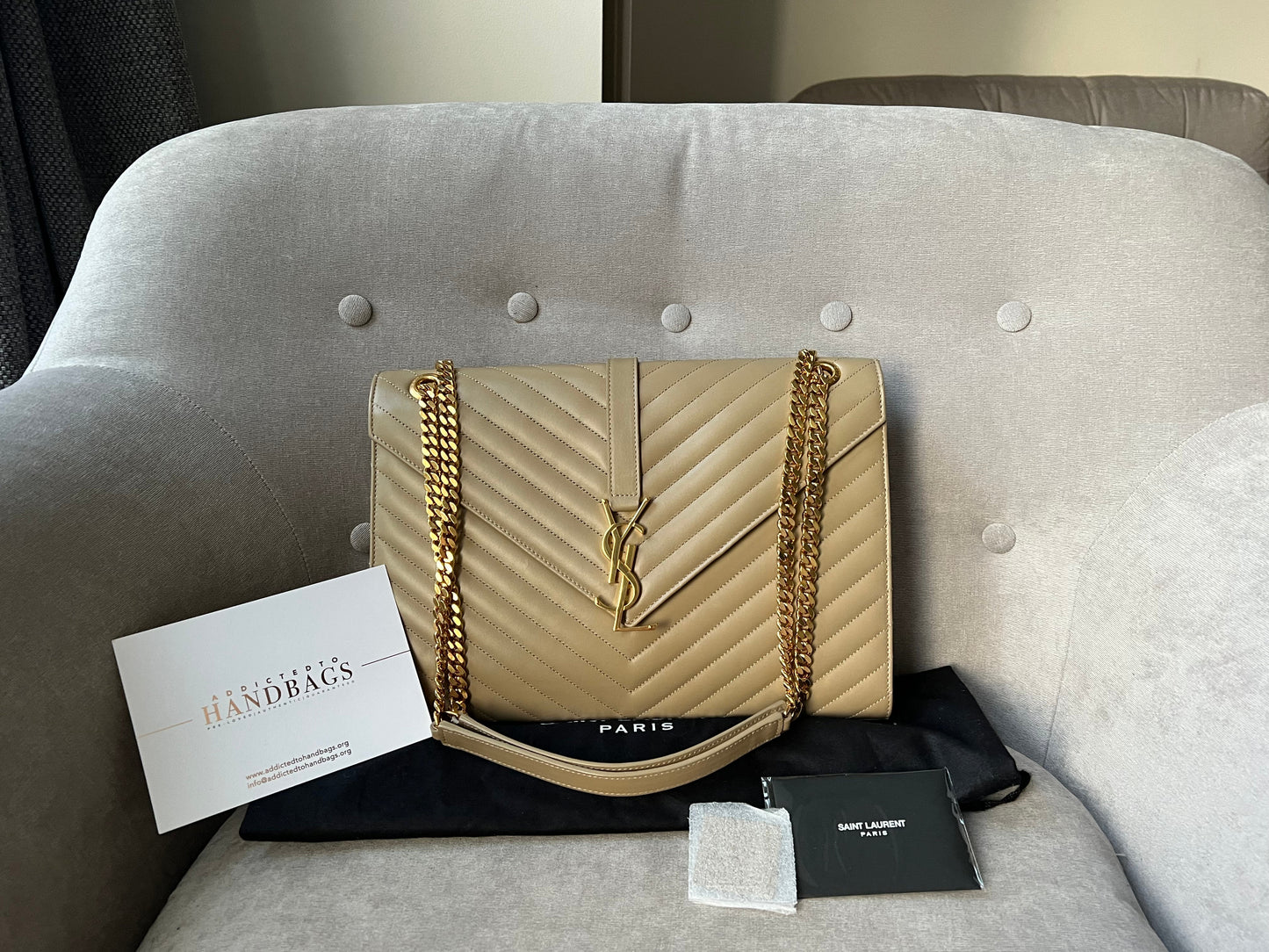 Yves Saint Laurent (YSL) Large Beige Envelope Bag