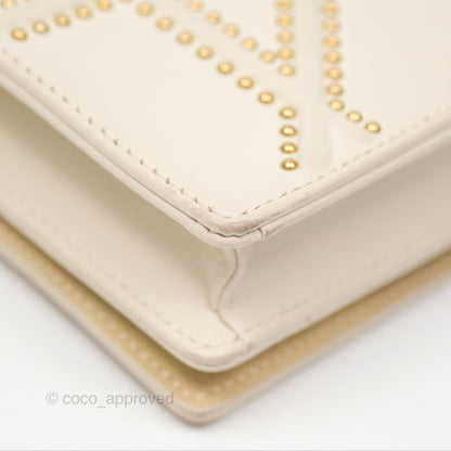 Christian Dior Diorama Wallet on Chain in White Calfskin Studded Gold