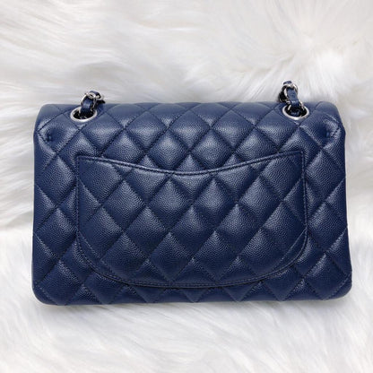 Small Double Flap Bag in Navy Blue Caviar with SHW