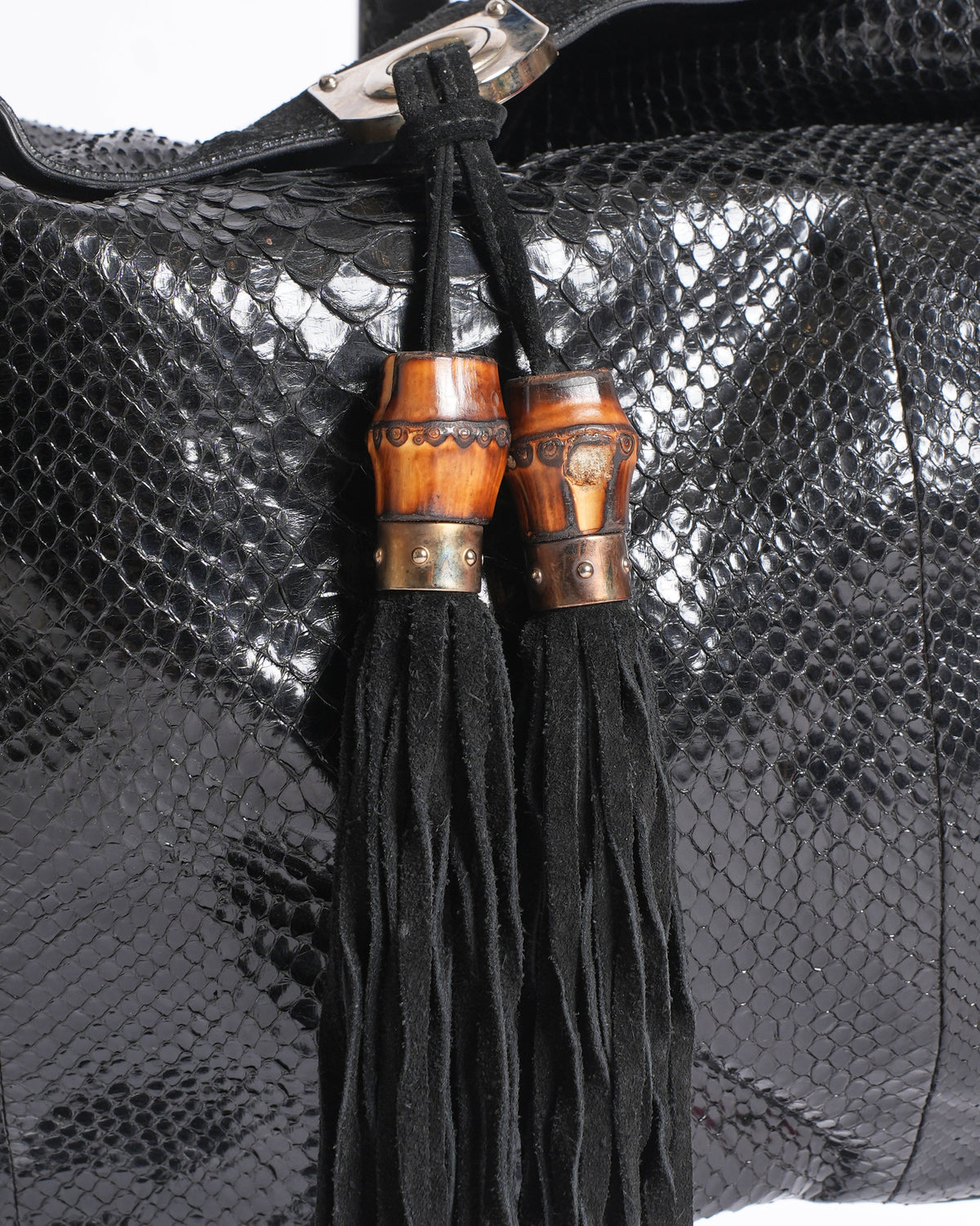 Gucci Indy Puthon Large Handbag In Black