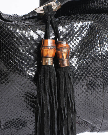 Gucci Indy Puthon Large Handbag In Black