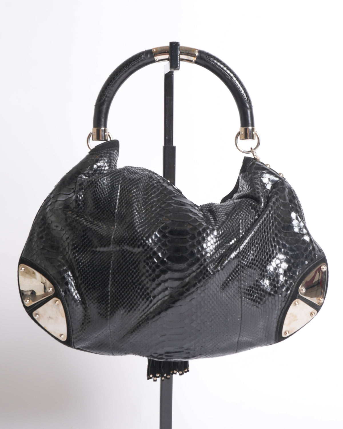 Gucci Indy Puthon Large Handbag In Black