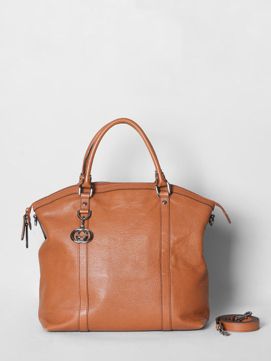 Gucci Dark Brown Dome Large Convertible GG charm Tote Bag