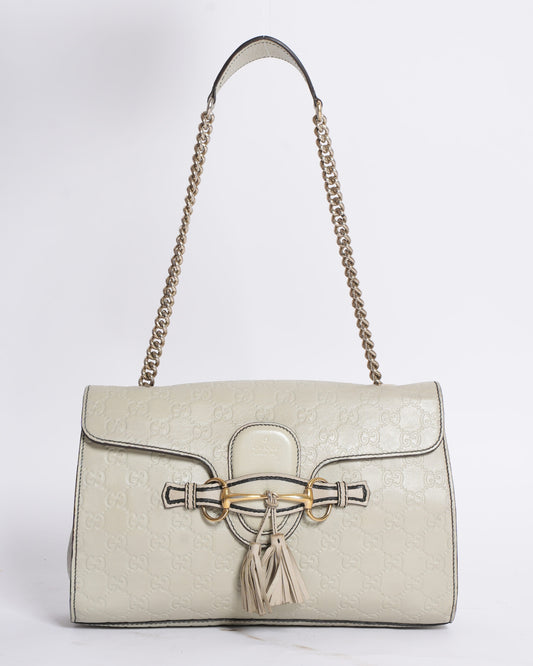 Gucci Guccissima Emily Shoulder Bag in off White