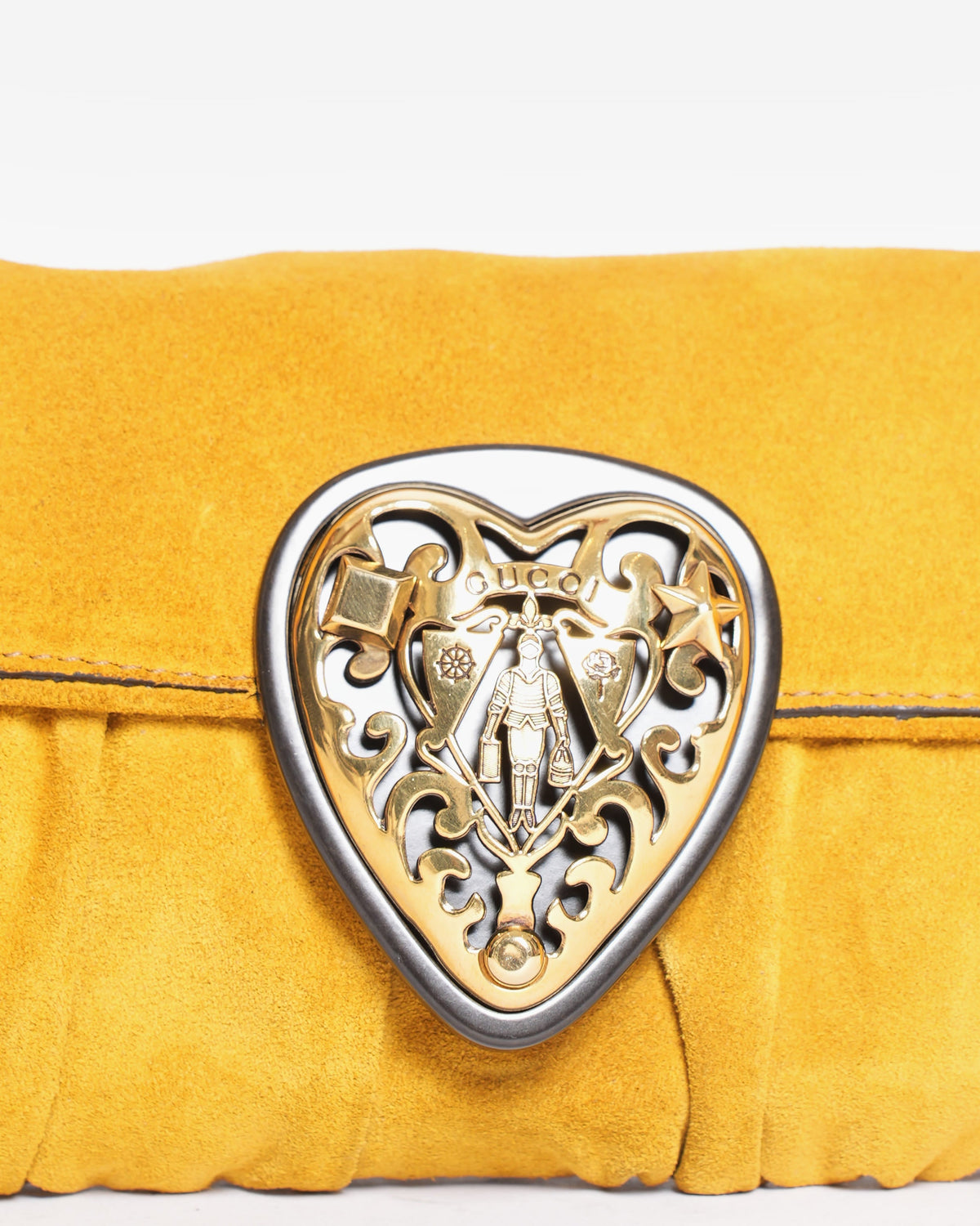 Gucci Mustard Yellow Suede Babouska Heart Chain Shoulder Bag