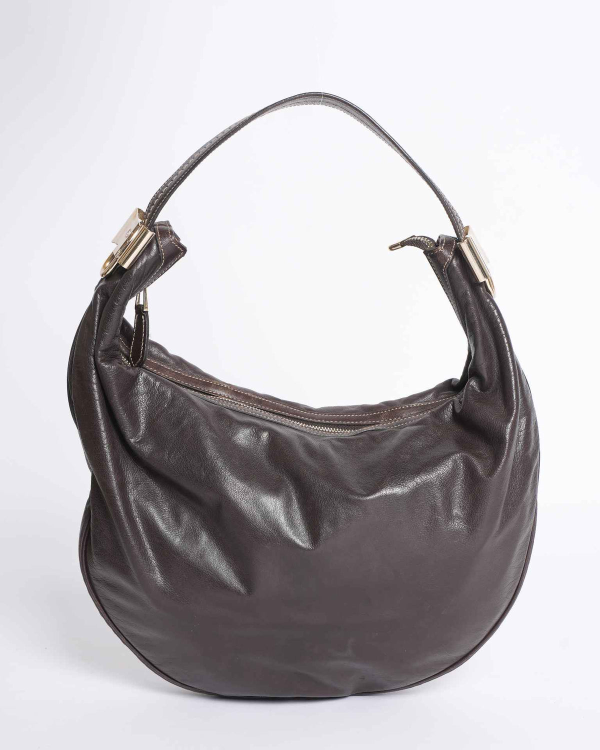 Gucci Ribbon Motif Brown Leather Shoulder Bag