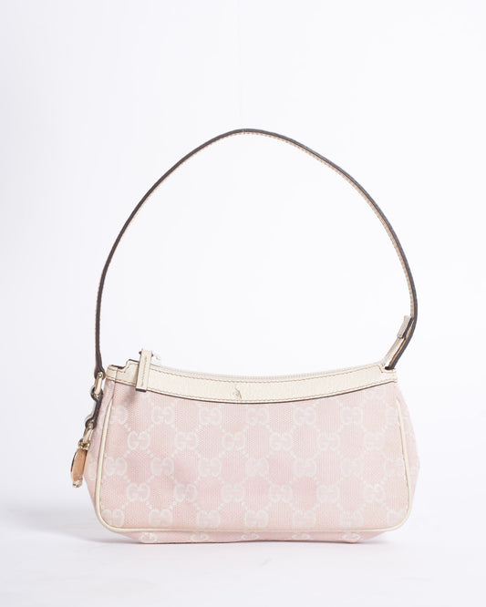 Gucci Pink GG Canvas Baguette Shoulder Bag