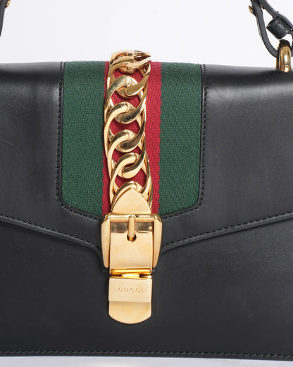 Gucci Sylvie Leather Shoulder Bag in Black