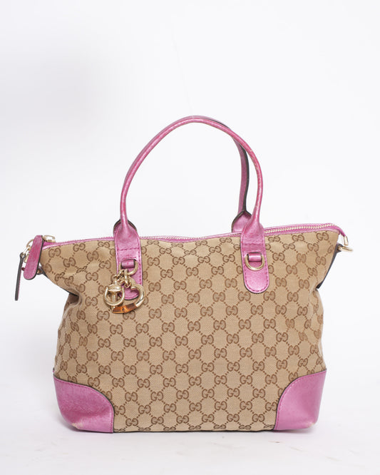 Gucci Canvas & Leather Shoulder Bag in Metallic Pink