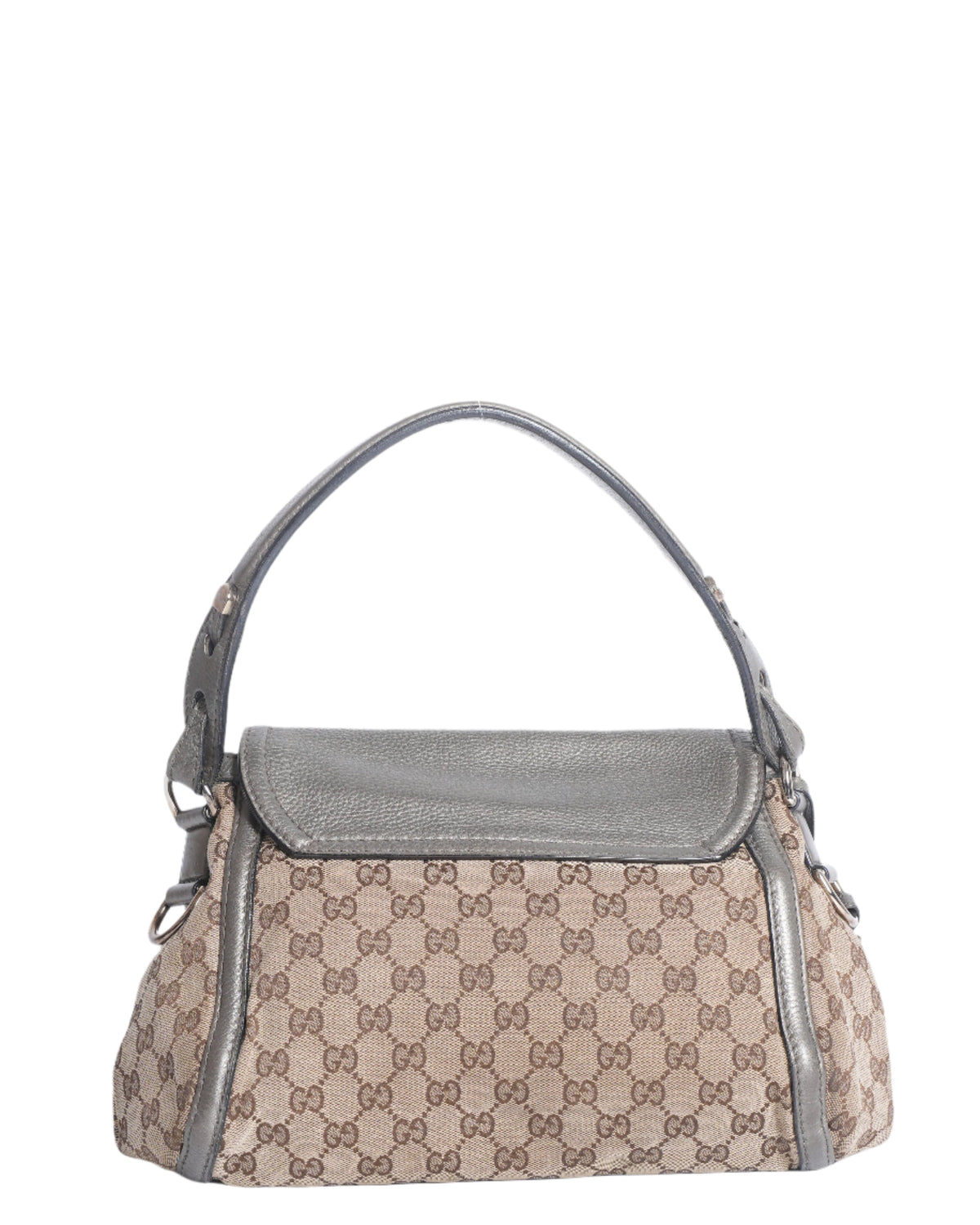 Gucci Grey Beige Leather and Canvas Techno Horsebit Hobo