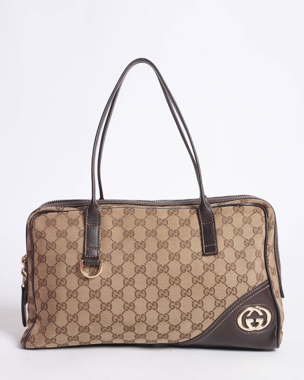 Gucci  Monogram Britt Medium Boston Dark Brown Top Handle bag