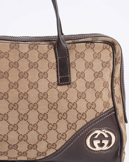 Gucci  Monogram Britt Medium Boston Dark Brown Top Handle bag